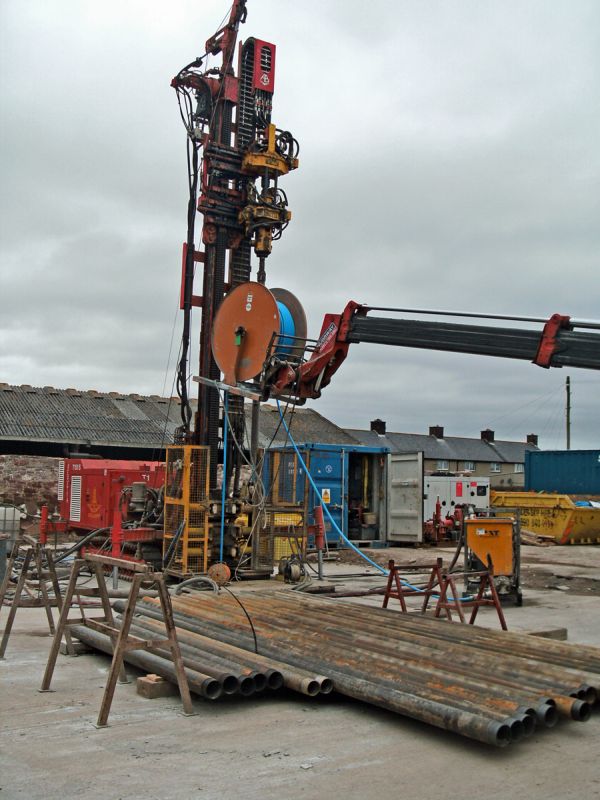 The drilling rig set up and ready to start.
