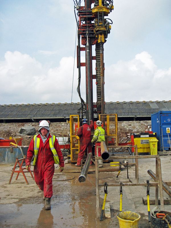 The drilling rig in action.